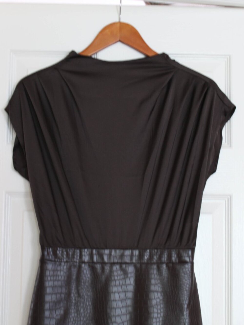 NWT Express Mixed-Media Cowl Neck Satin & Croc Faux Leather Sheath Dress Small - Picture 4 of 5